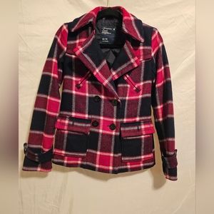 American Eagle Outfitters Peacoat. Women's Size XS. Red/Navy/White Plaid.